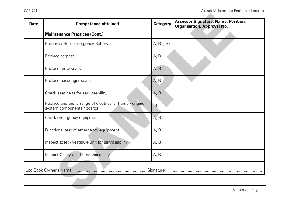 Form CAP741 Aircraft Maintenance Engineers Log Book - Sample - United Kingdom, Page 23