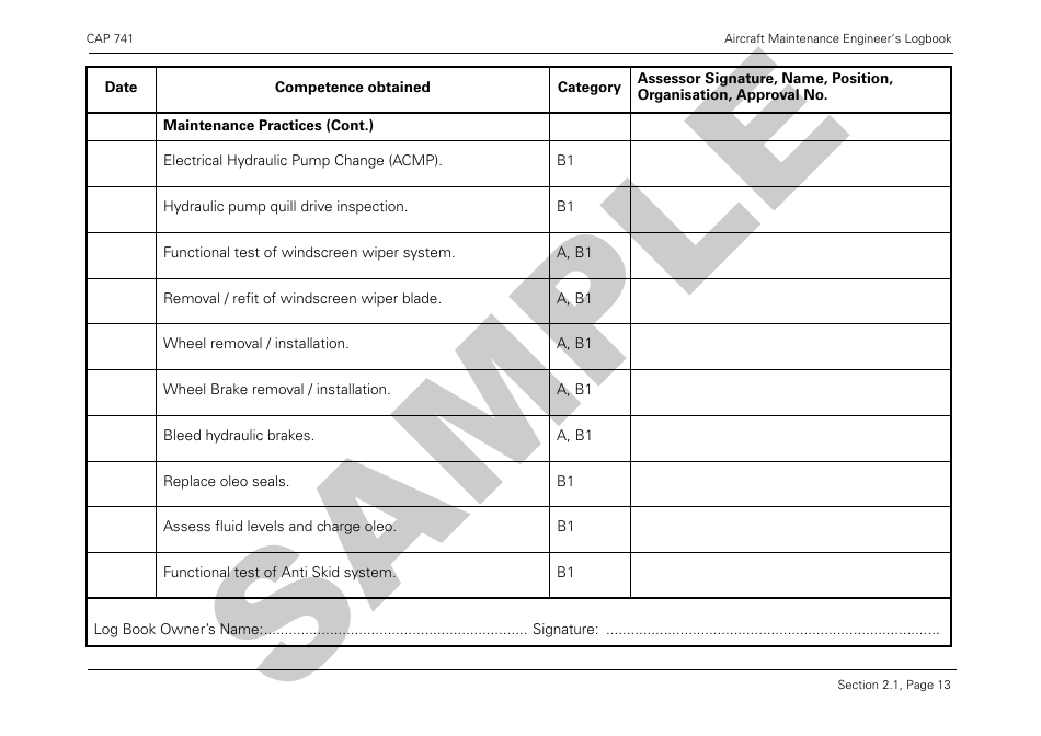 Form CAP741 Aircraft Maintenance Engineers Log Book - Sample - United Kingdom, Page 25