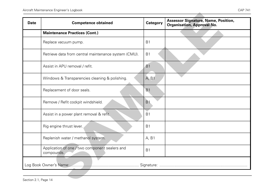Form CAP741 Aircraft Maintenance Engineers Log Book - Sample - United Kingdom, Page 26