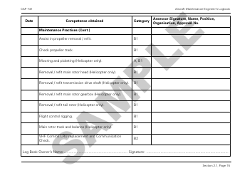 Form CAP741 Aircraft Maintenance Engineers Log Book - Sample - United Kingdom, Page 27