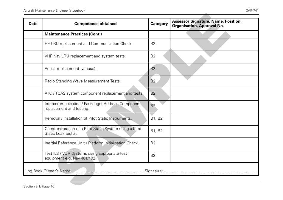 Form CAP741 Aircraft Maintenance Engineers Log Book - Sample - United Kingdom, Page 28