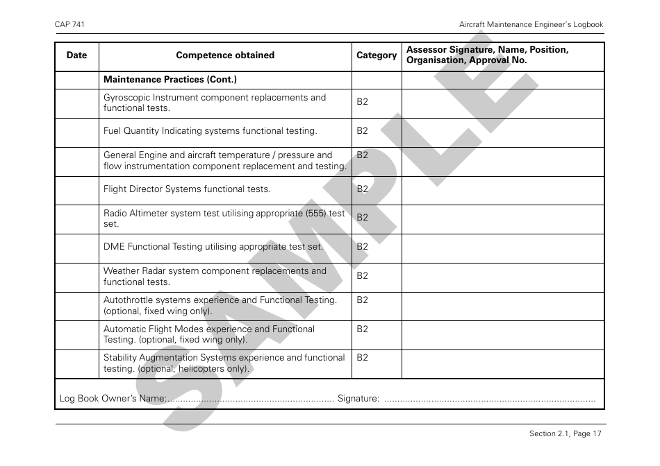 Form CAP741 Aircraft Maintenance Engineers Log Book - Sample - United Kingdom, Page 29
