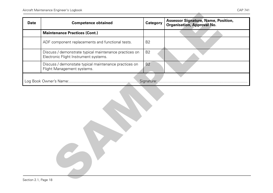 Form CAP741 Aircraft Maintenance Engineers Log Book - Sample - United Kingdom, Page 30