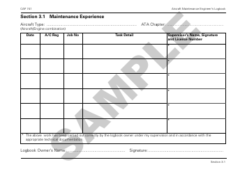 Form CAP741 Aircraft Maintenance Engineers Log Book - Sample - United Kingdom, Page 31