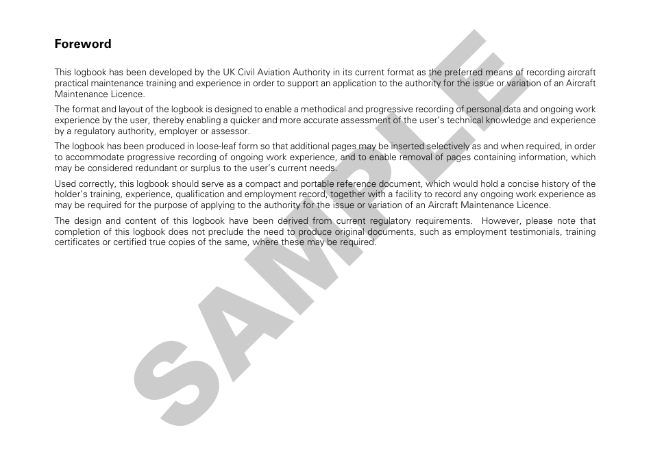 Form CAP741 Aircraft Maintenance Engineers Log Book - Sample - United Kingdom, Page 3