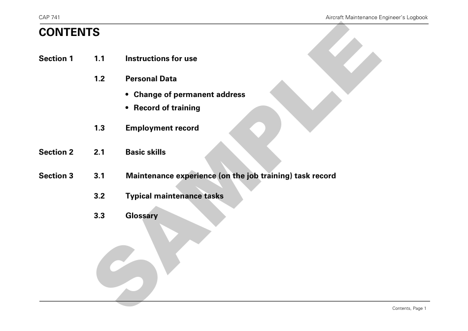 Form CAP741 Aircraft Maintenance Engineers Log Book - Sample - United Kingdom, Page 4