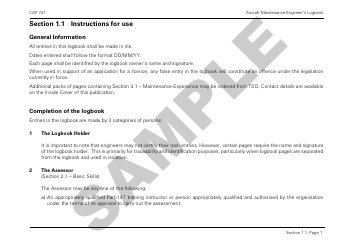 Form CAP741 Aircraft Maintenance Engineers Log Book - Sample - United Kingdom, Page 5