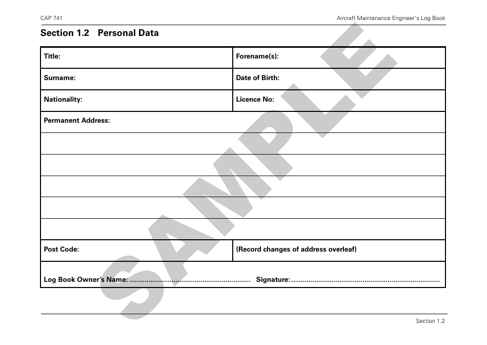 Form CAP741 Aircraft Maintenance Engineers Log Book - Sample - United Kingdom, Page 9