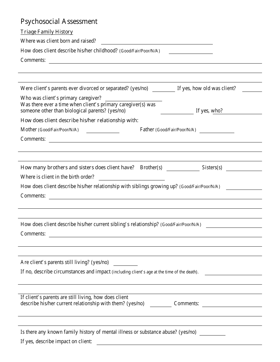 Psychosocial Assessment Template Fill Out Sign Online And Download