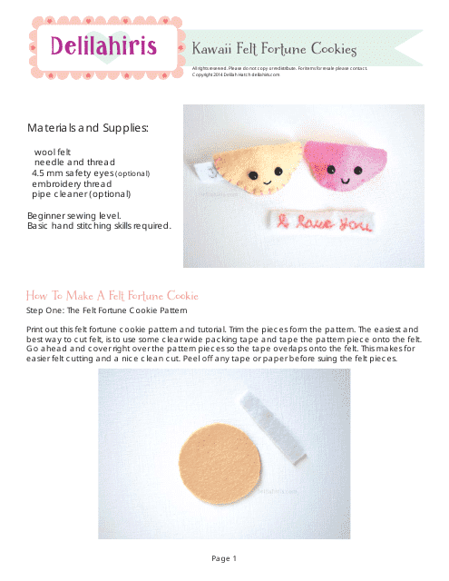 Kawaii Felt Fortune Cookie Sewing Pattern Templates - Preview Image