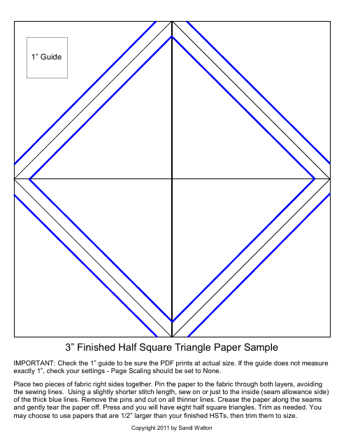3" Half Square Triangle Paper Template