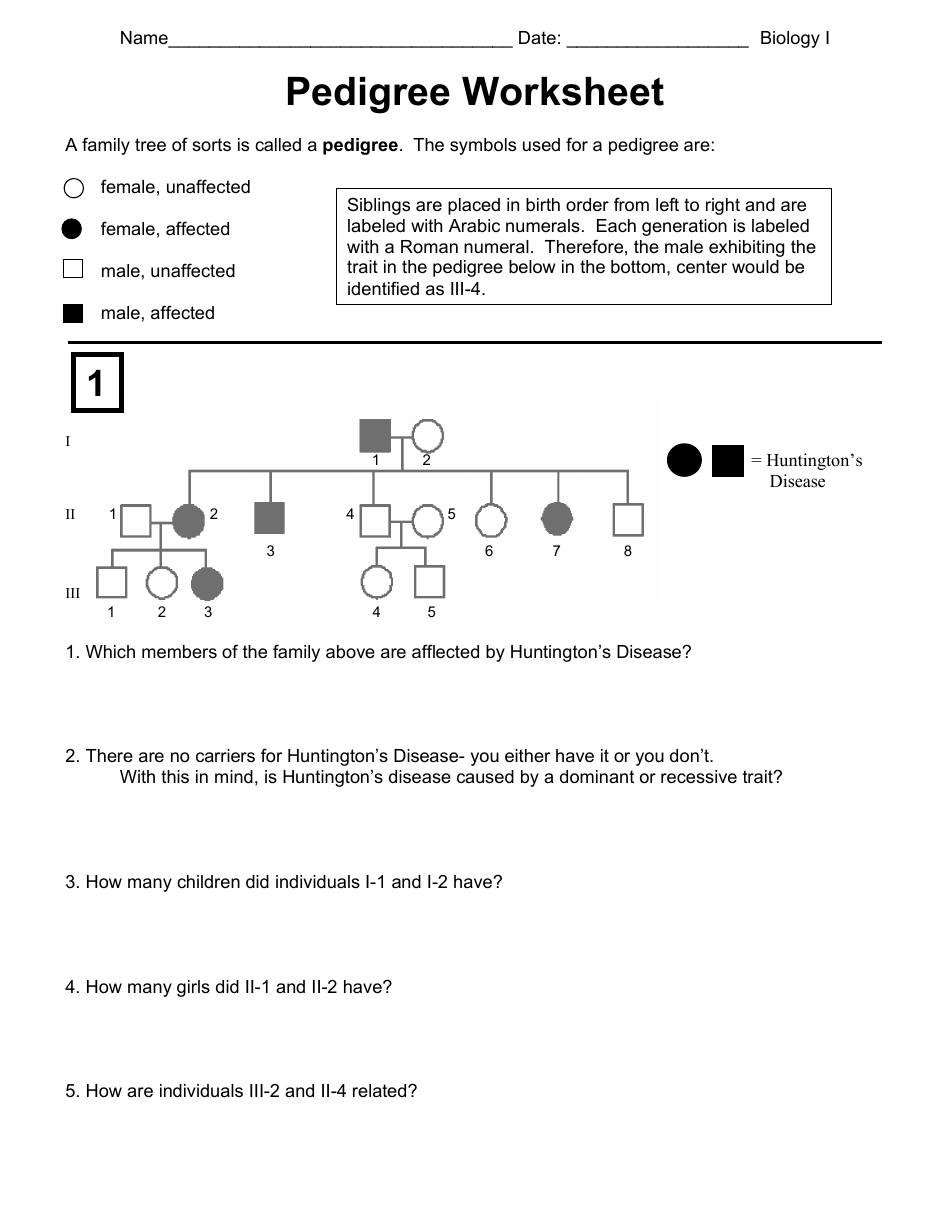 Pedigree worksheet template