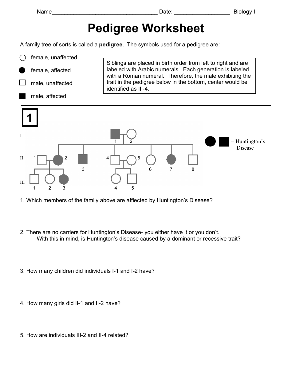 Pedigree Worksheet Template Download Printable PDF | Templateroller