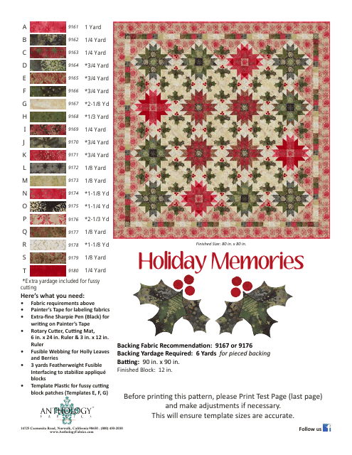 Quilt templates for the Holiday Memories Quilt Pattern