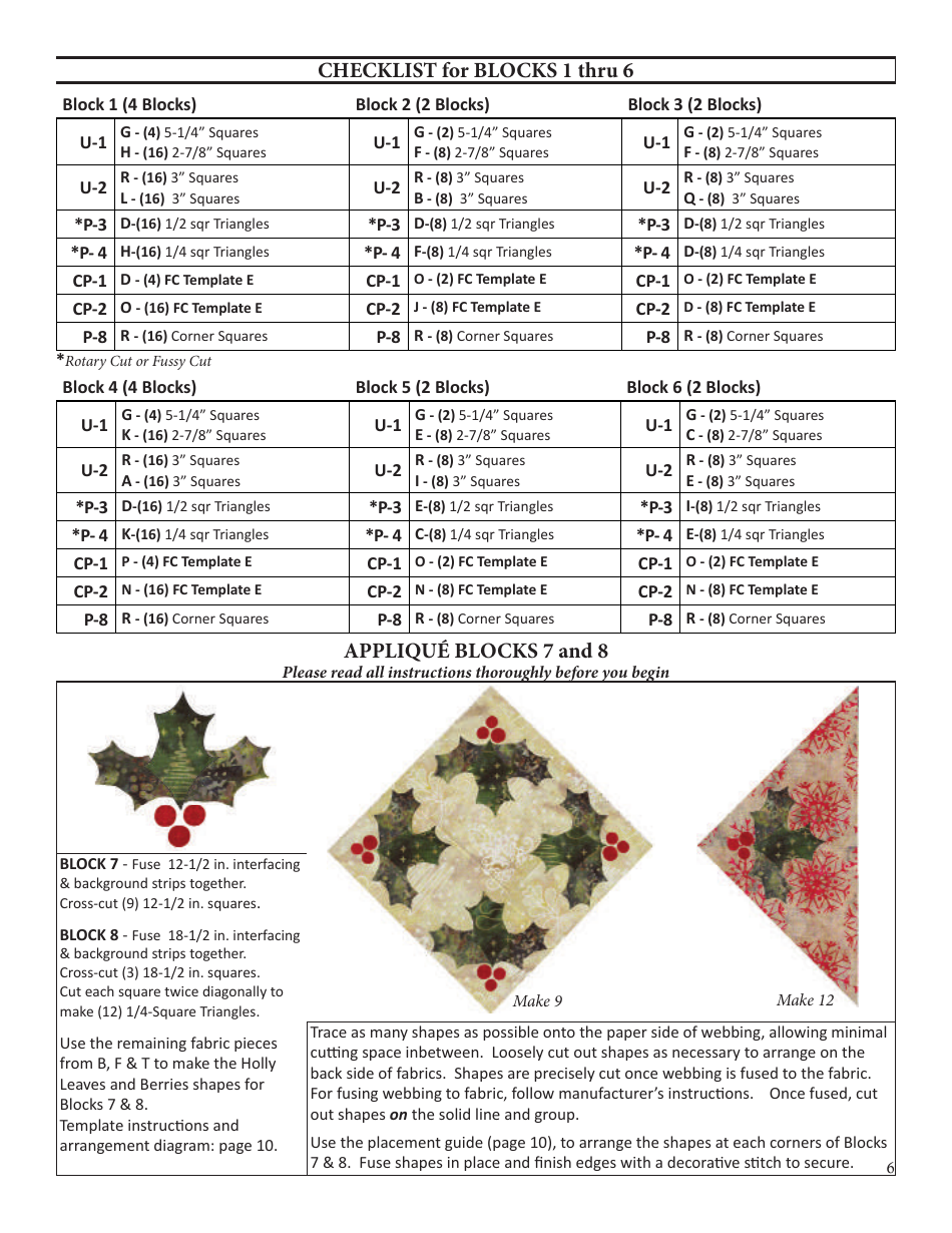 Holiday Memories Quilt Pattern Templates, Page 6