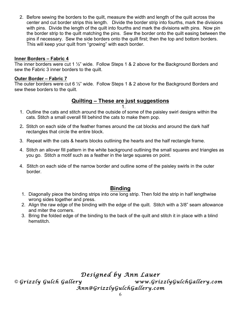 Cool Cats Quilt Pattern, Page 8