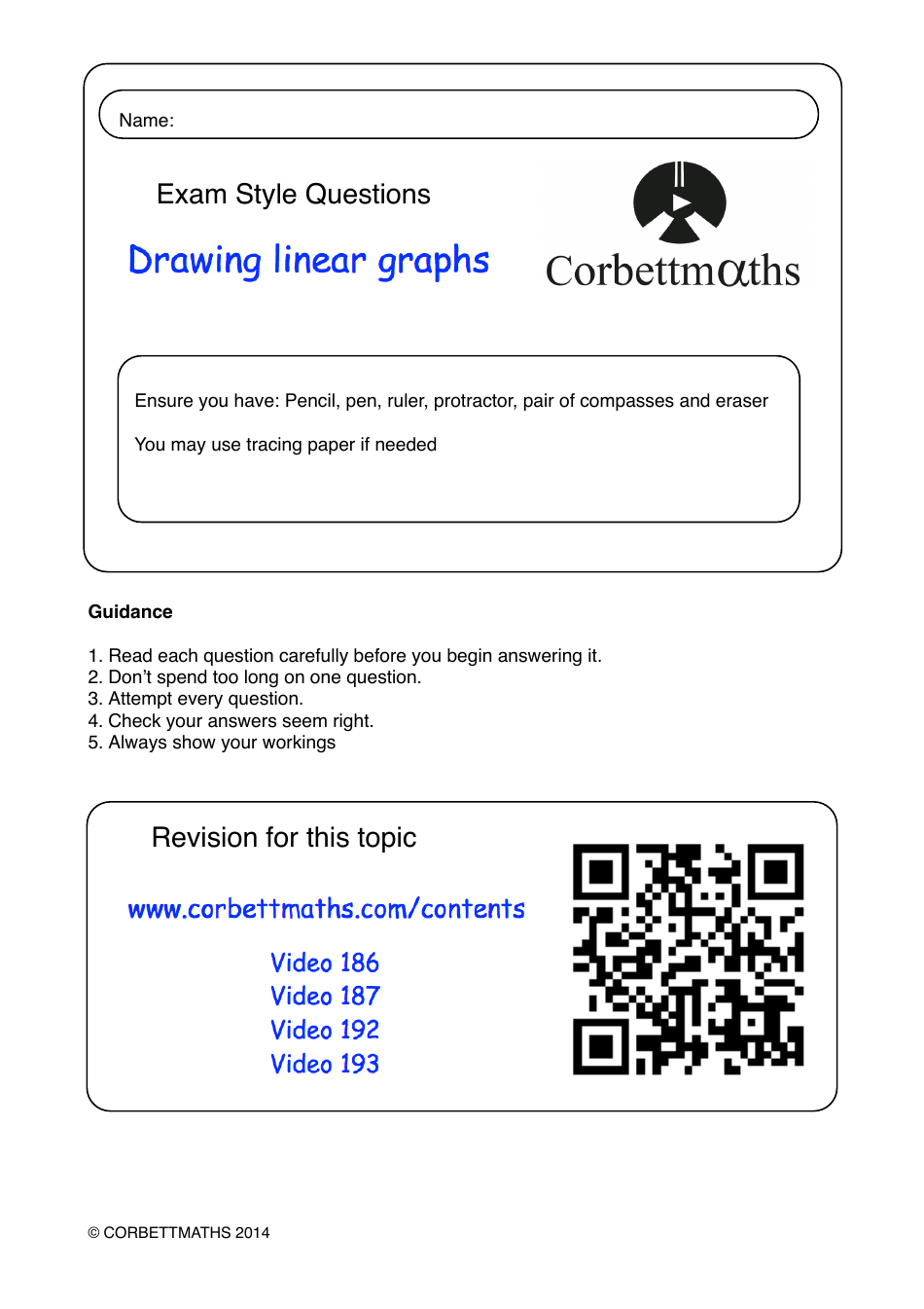Drawing Linear Graphs - Corbettmaths Math Exam Questions