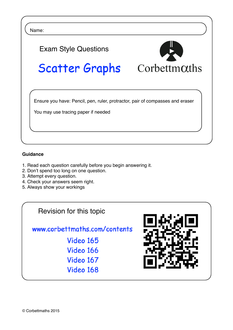 Math Exam Questions on Scatter Graphs