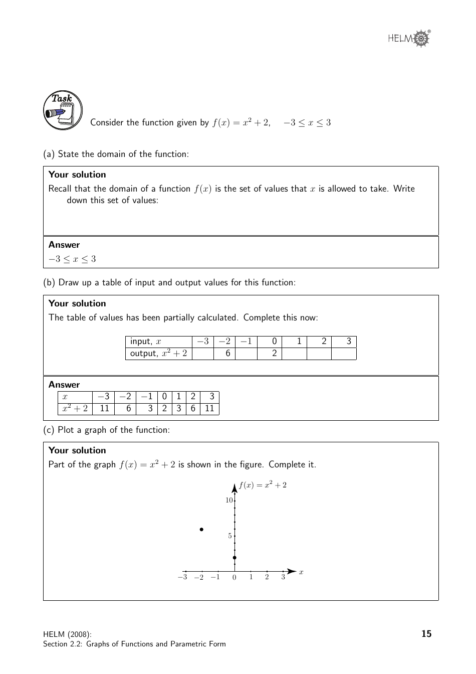 Helm Workbook Section 2.2 Graphs of Functions and Parametric Form Fill Out, Sign Online and