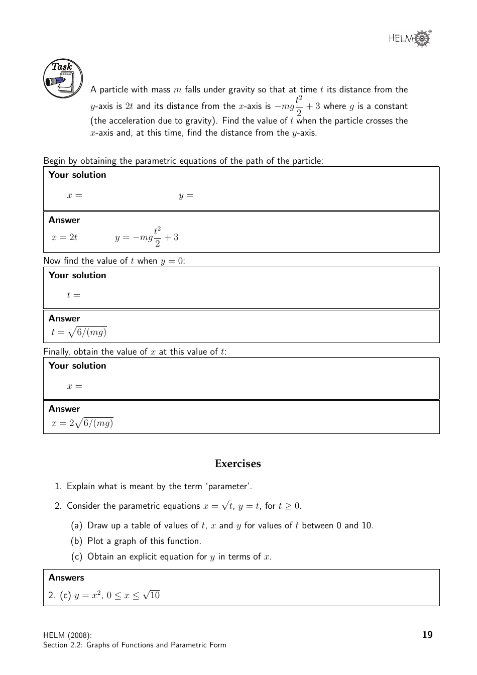 Helm Workbook Section 2.2 Graphs of Functions and Parametric Form Fill Out, Sign Online and