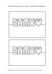 Document preview: Heart Xmas Pixel Pop-Up Card and Envelope Templates