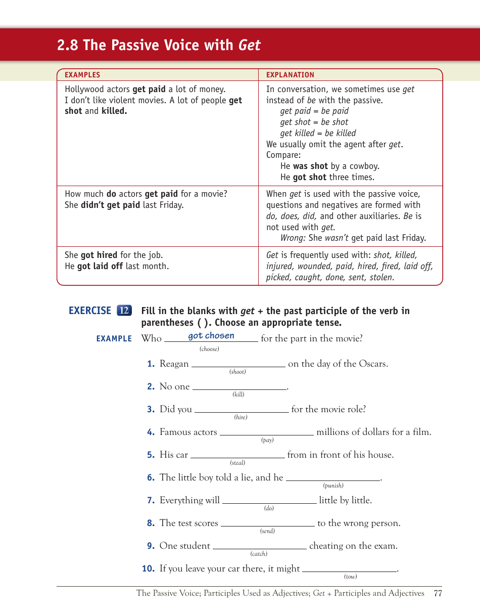 English Grammar Lesson: the Passive Voice; Participles Used as Adjectives; Get + Participles and Adjectives, Page 19