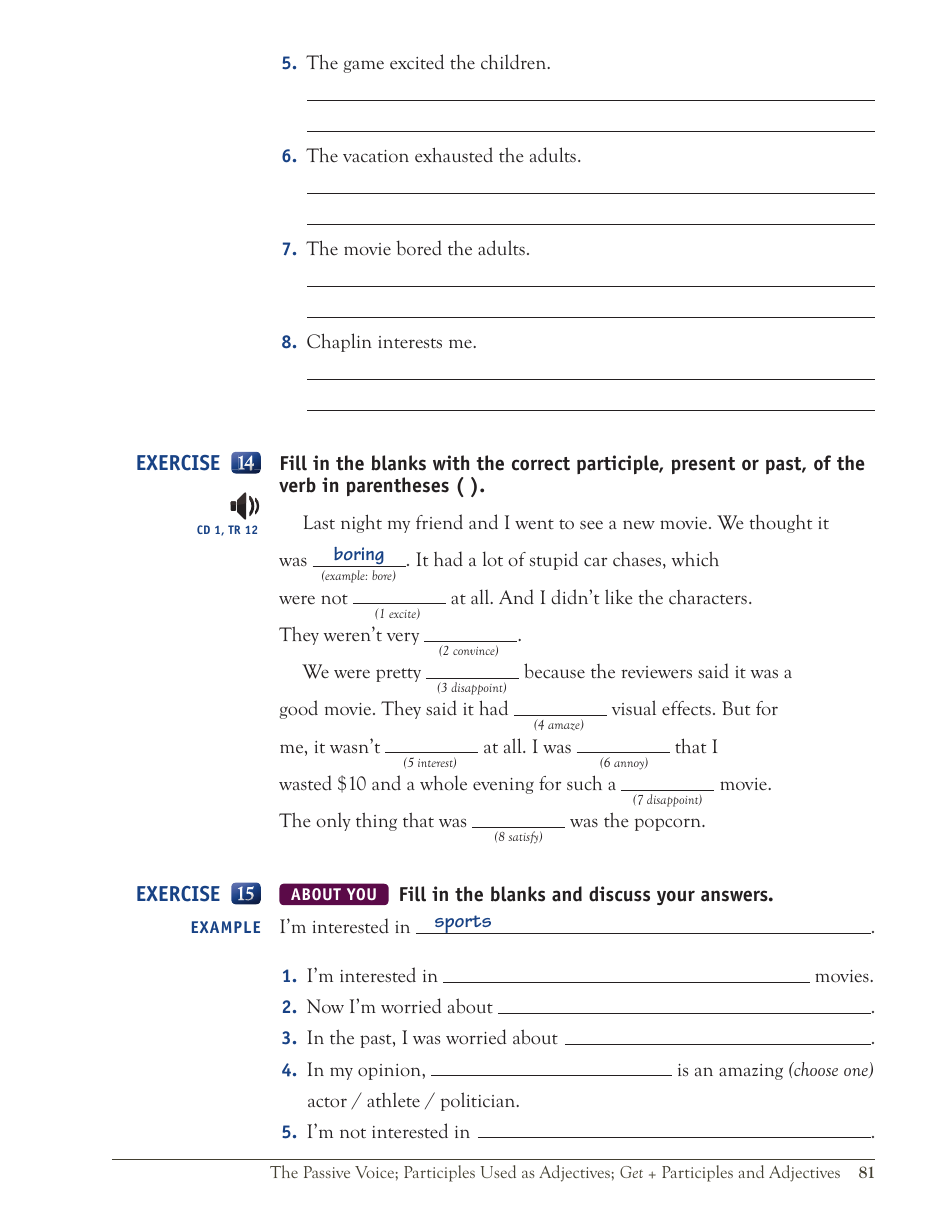 English Grammar Lesson: the Passive Voice; Participles Used as Adjectives; Get + Participles and Adjectives, Page 23