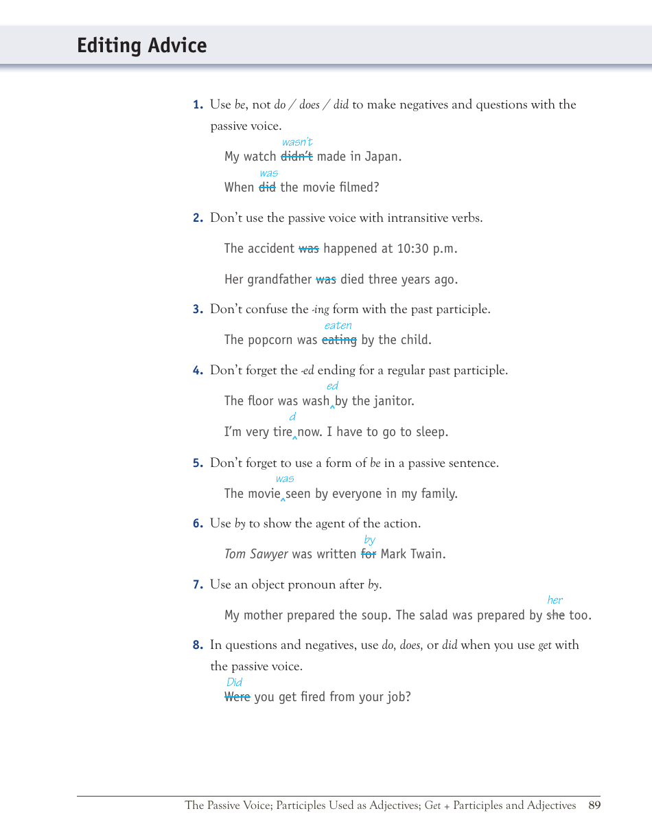 English Grammar Lesson: the Passive Voice; Participles Used as Adjectives; Get + Participles and Adjectives, Page 31