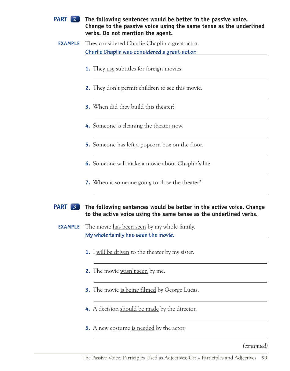 English Grammar Lesson: the Passive Voice; Participles Used as Adjectives; Get + Participles and Adjectives, Page 35