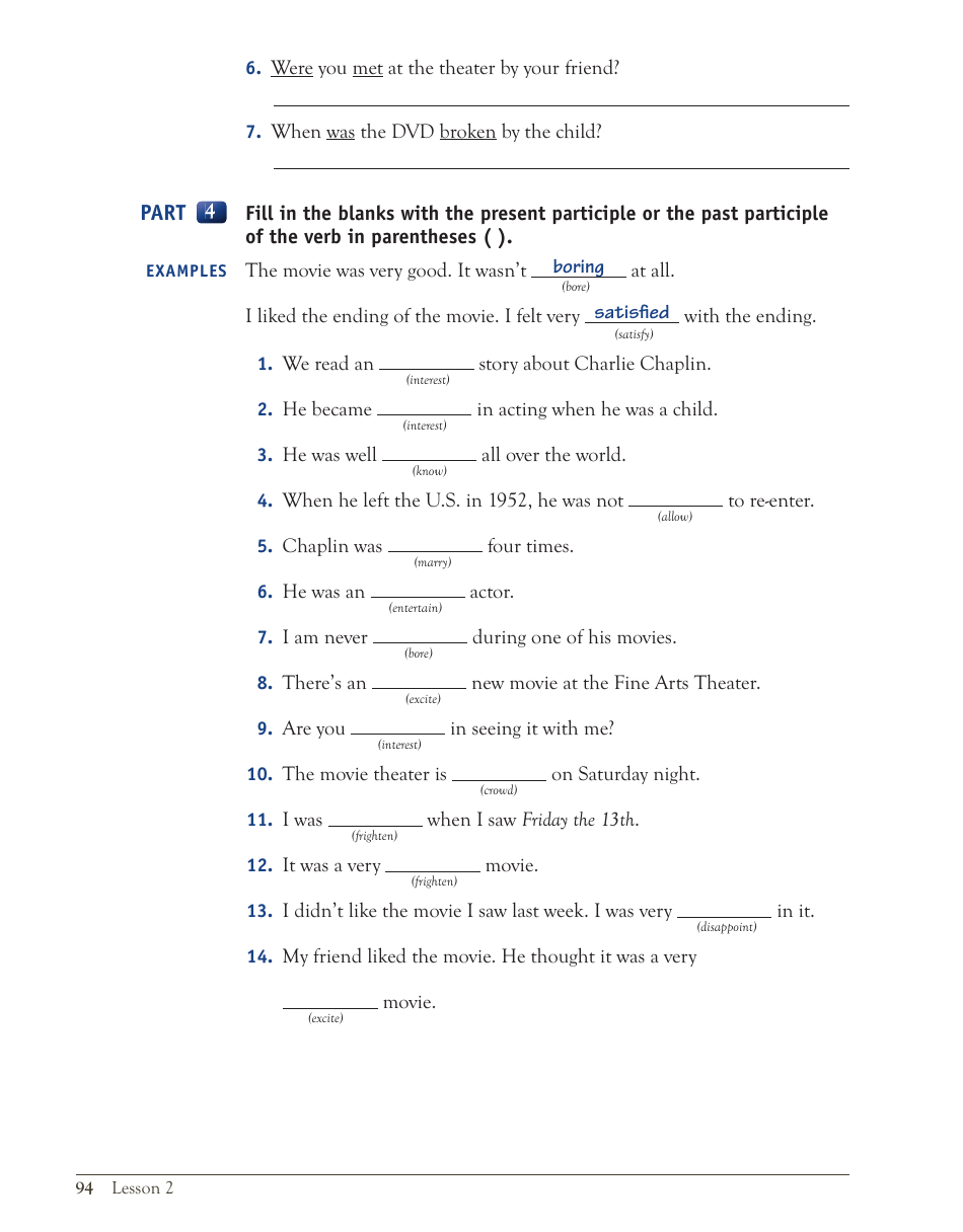 English Grammar Lesson: the Passive Voice; Participles Used as Adjectives; Get + Participles and Adjectives, Page 36