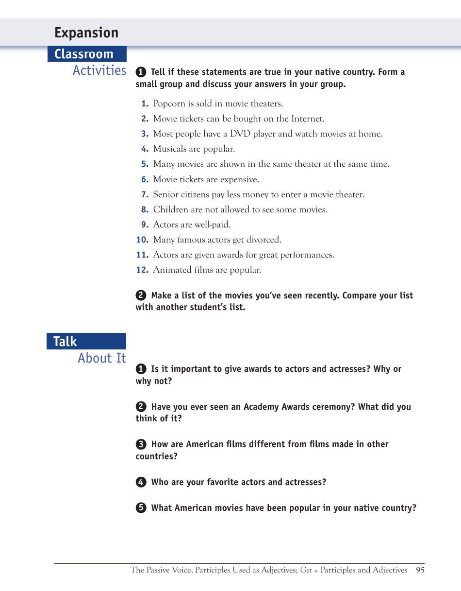 English Grammar Lesson: the Passive Voice; Participles Used as Adjectives; Get + Participles and Adjectives, Page 37