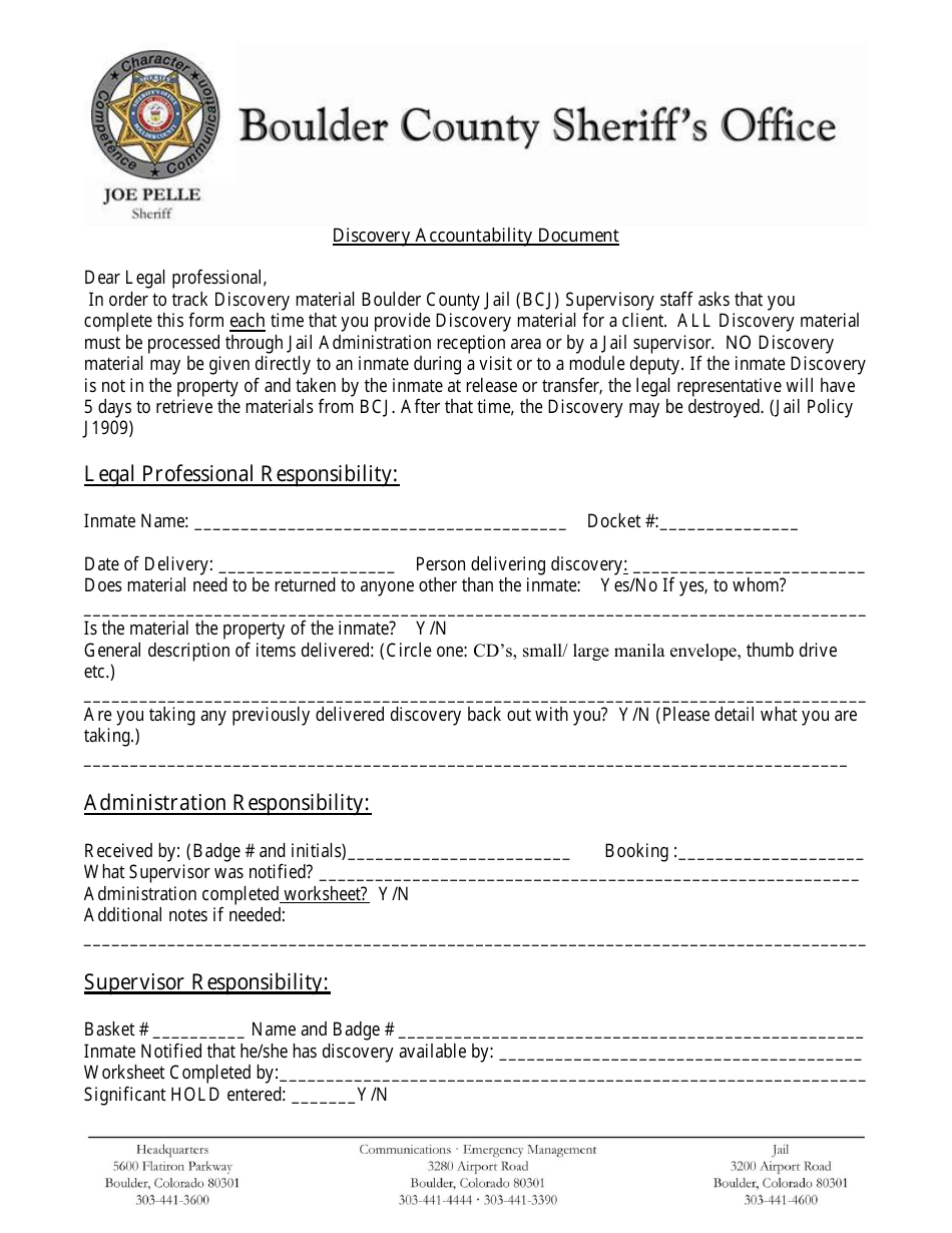 Discovery Accountability Document - Boulder County, Colorado, Page 1