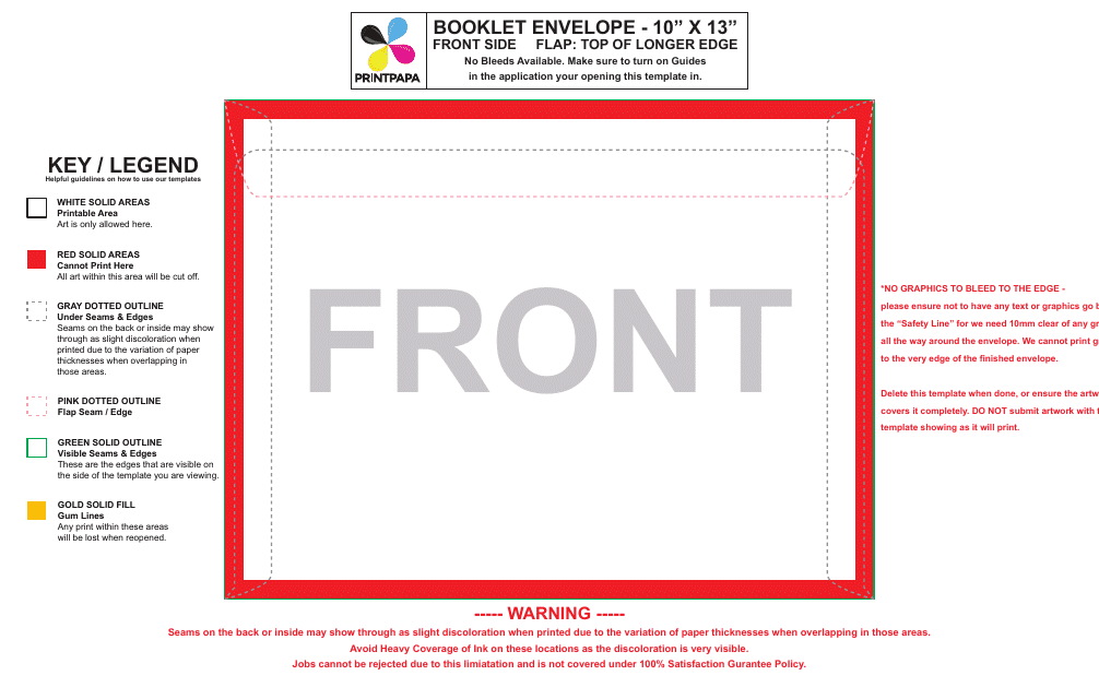 10" X 13" Booklet Envelope Template - Front