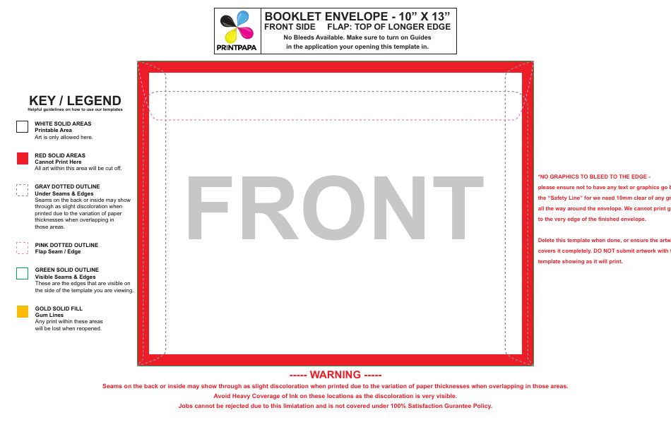 10" X 13" Booklet Envelope Template - Front preview