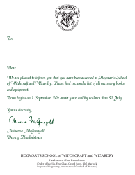 Document preview: Hogwarts Letter Template - Green Text