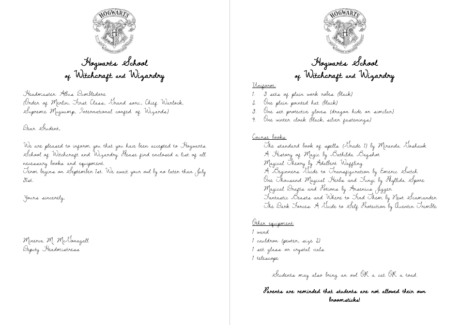 Hogwarts Letter and Envelope Templates, Page 3