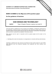 University of Cambridge International Examinations: Design and Technology - Mark Scheme for the May/June 2012 Question Paper