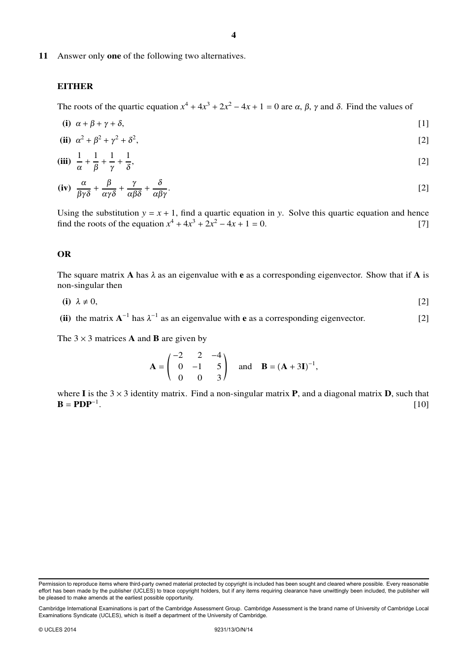 October / November 2014 Cambridge International Examinations: Further Mathematics Paper 1, Page 4