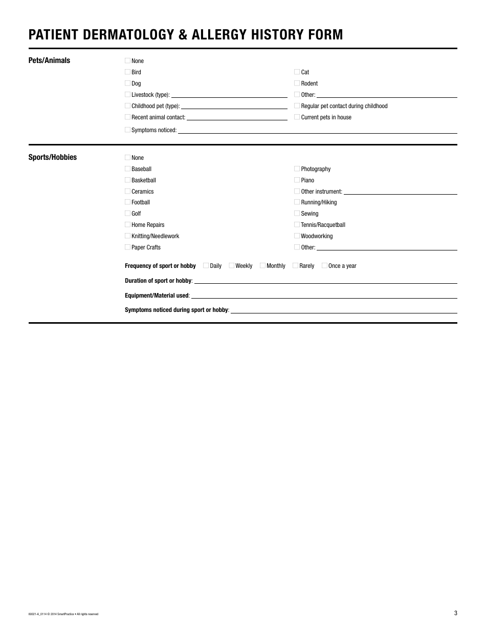 Patient Dermatology  Allergy History Form - Smartpractice, Page 3
