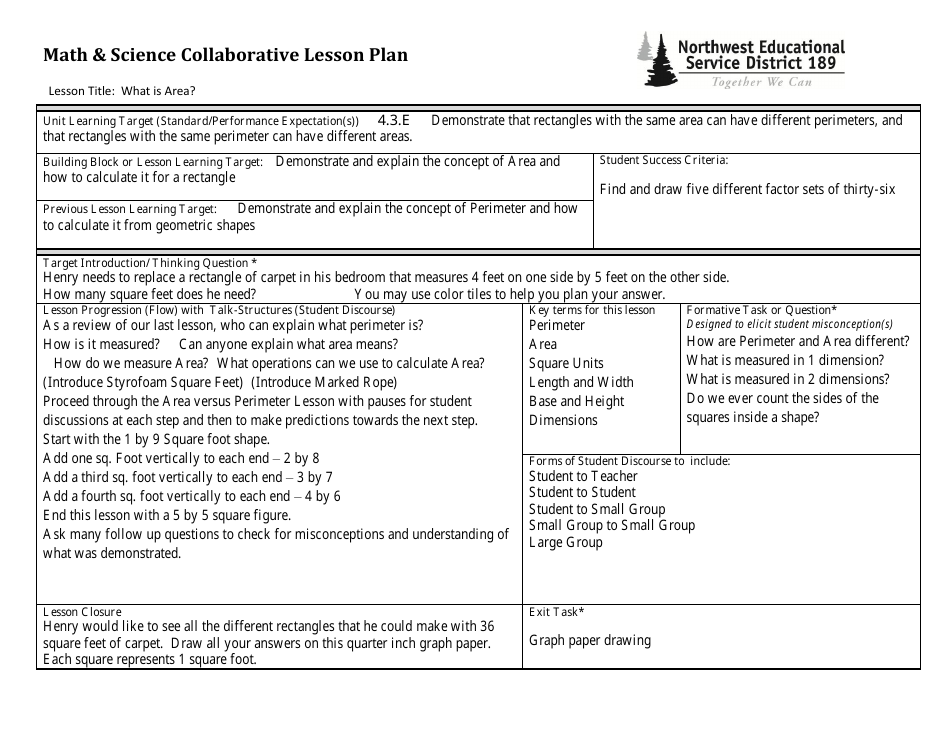 Math & Science Collaborative Lesson Plan Template Preview