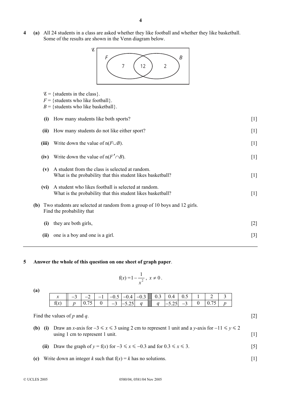 October / November 2005 University of Cambridge International Examinations: Mathematics Paper 4 (Extended), Page 4