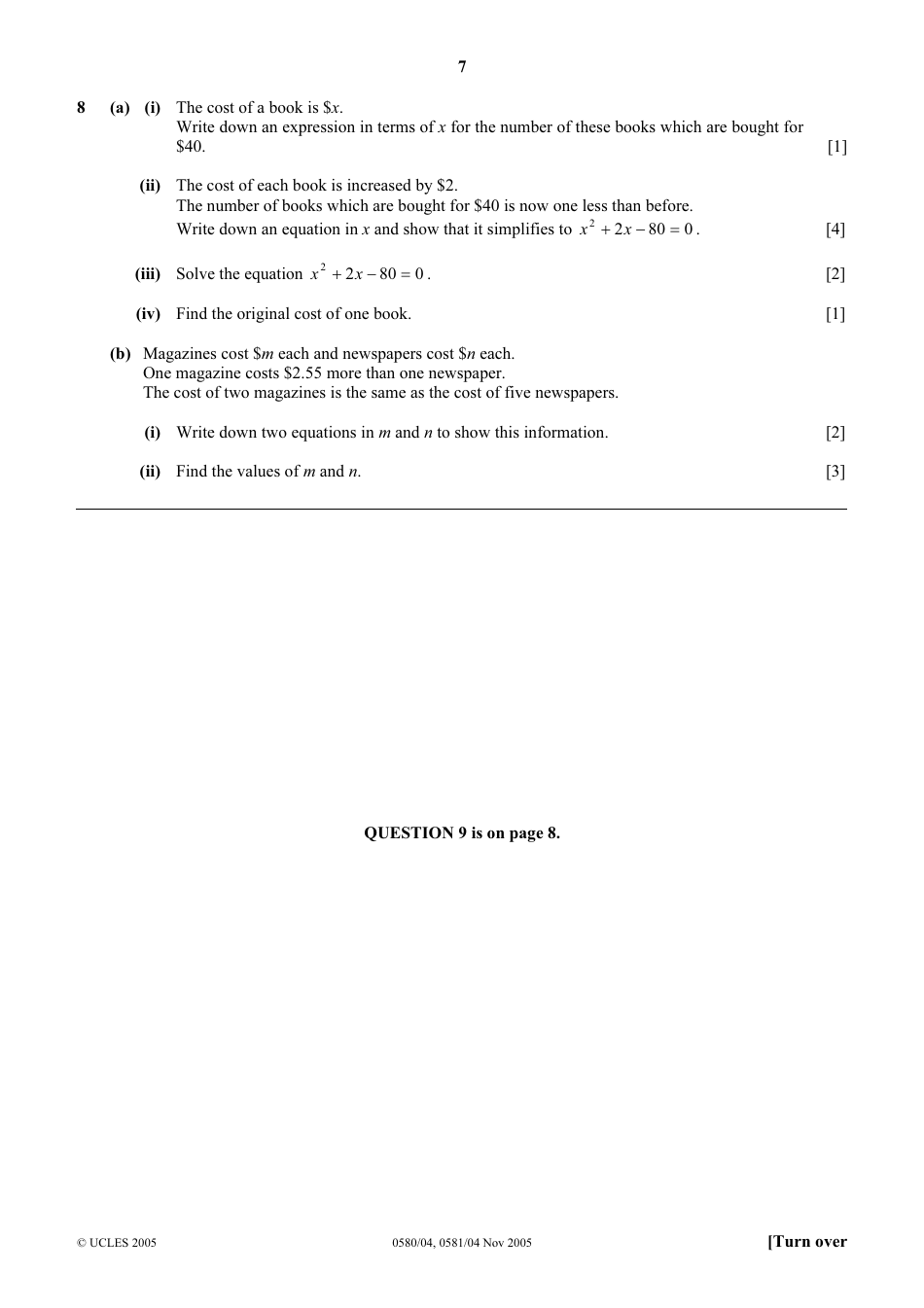 October / November 2005 University of Cambridge International Examinations: Mathematics Paper 4 (Extended), Page 7