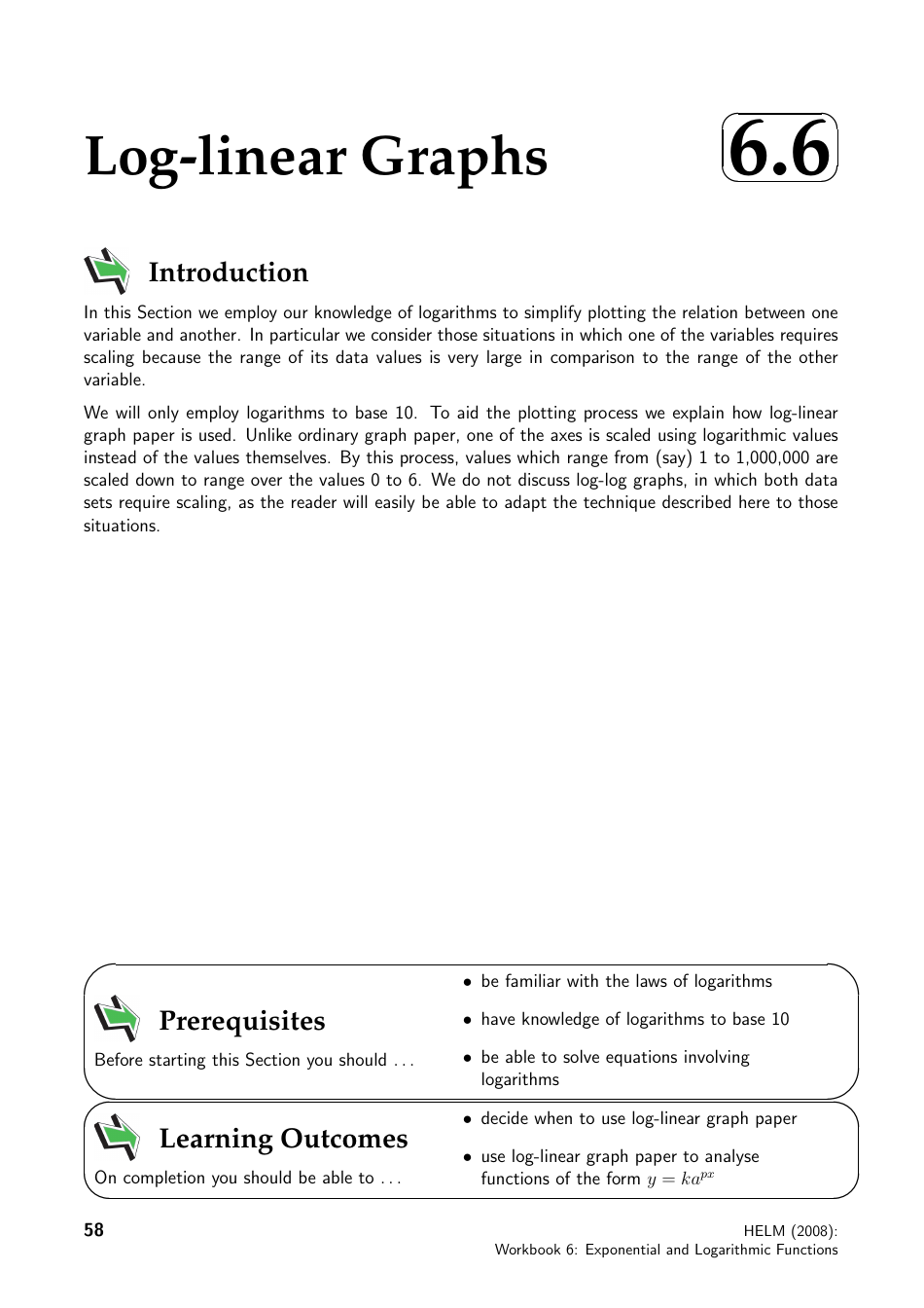 Helm Workbook Section 6.6 LogLinear Graphs Download Printable PDF Templateroller