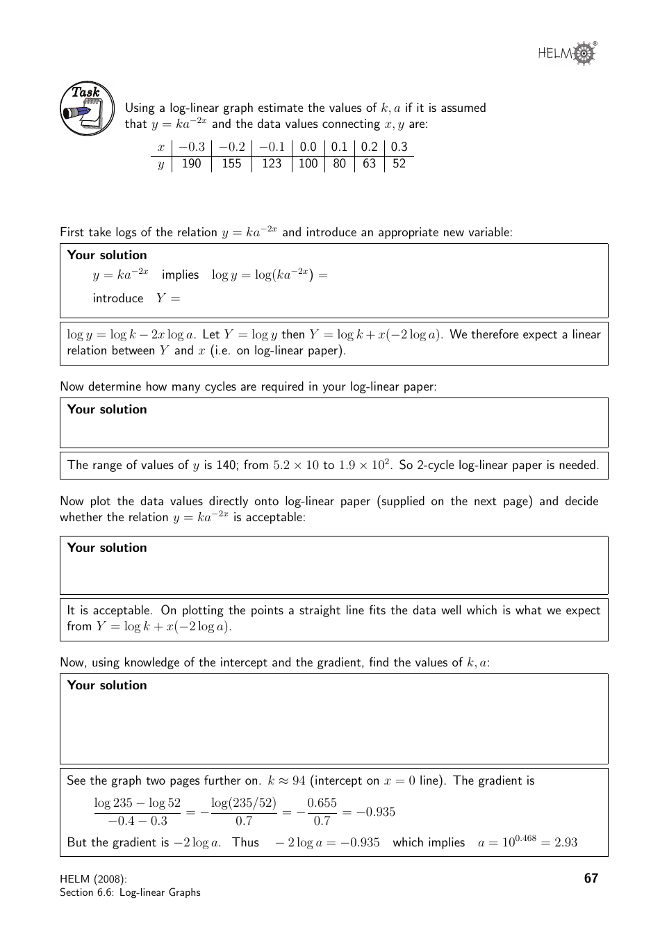Helm Workbook Section 6.6 LogLinear Graphs Download Printable PDF Templateroller
