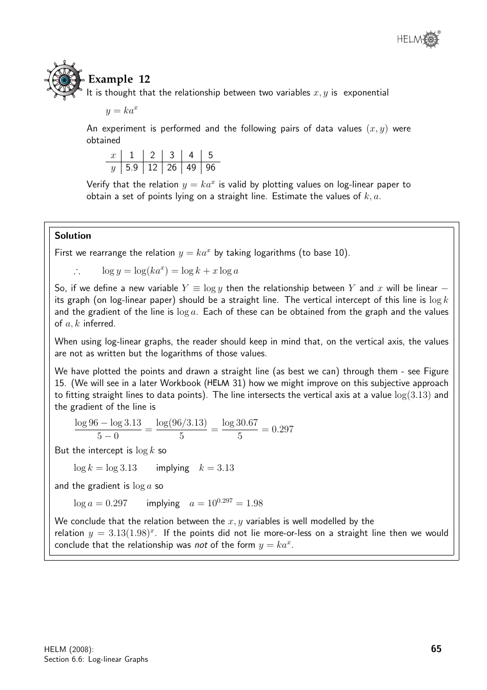 Helm Workbook Section 6.6 LogLinear Graphs Download Printable PDF Templateroller
