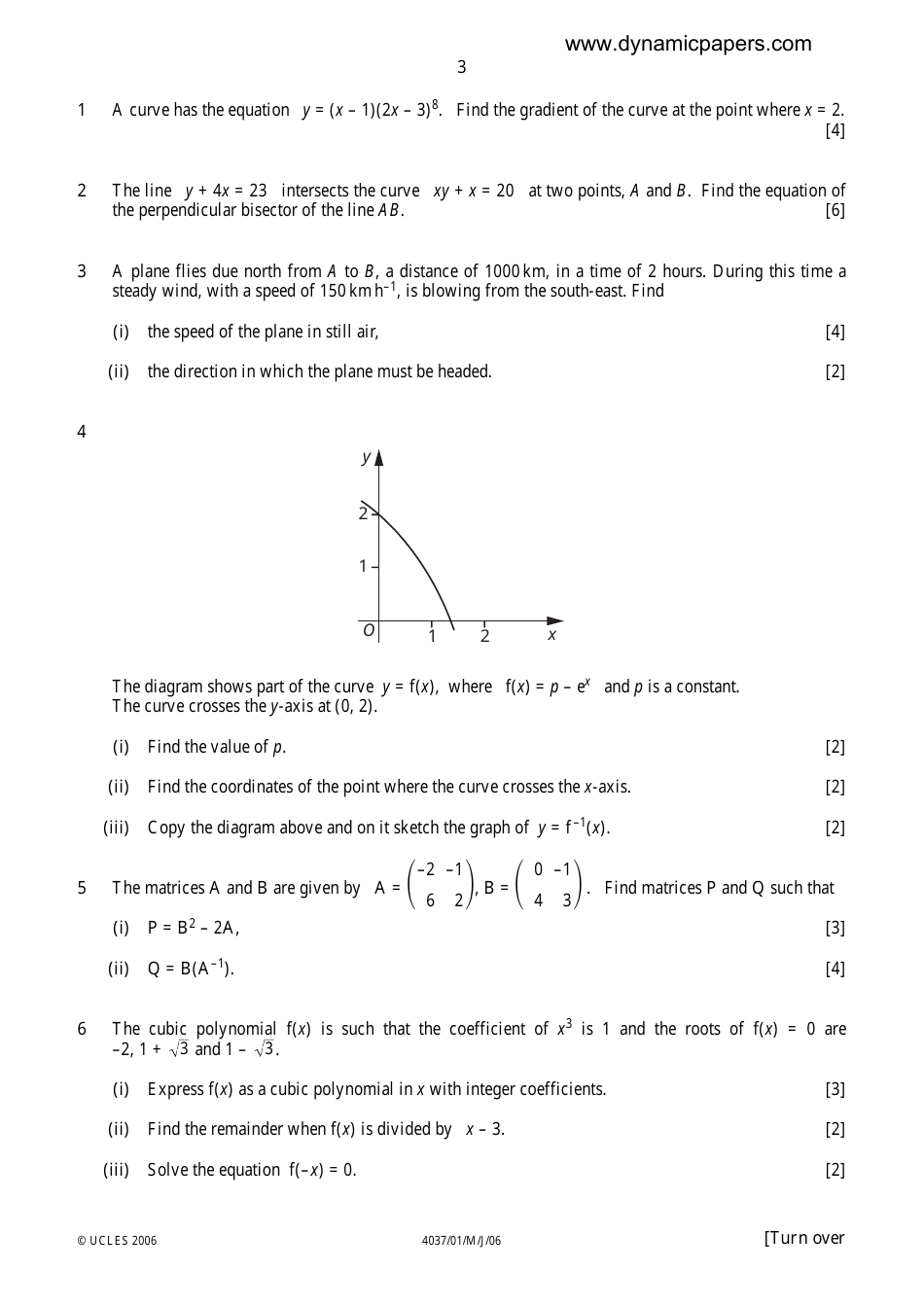 May / June 2006 University of Cambridge International Examinations: Additional Mathematics Paper 1 - 4037 / 01, Page 3