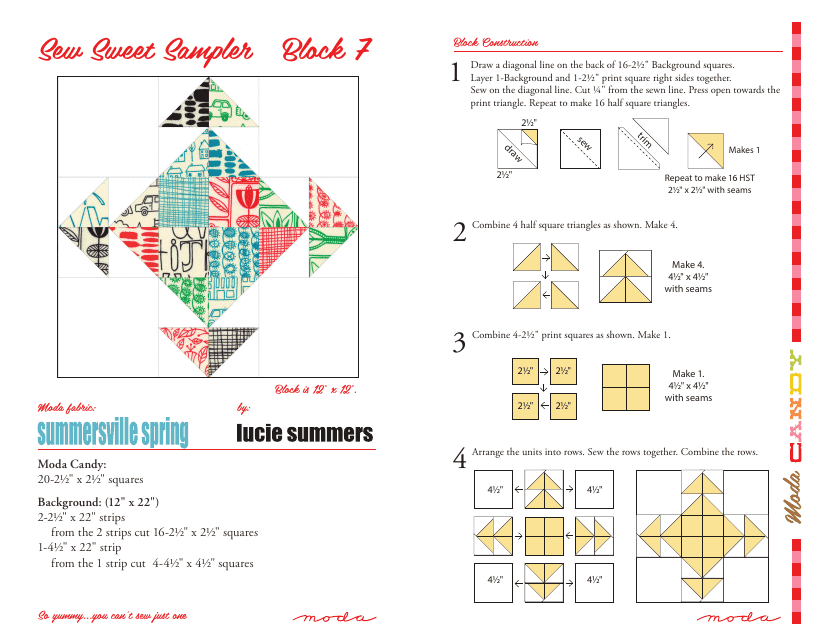 Sew Sweet Sampler Block Pattern - Block 7 Preview