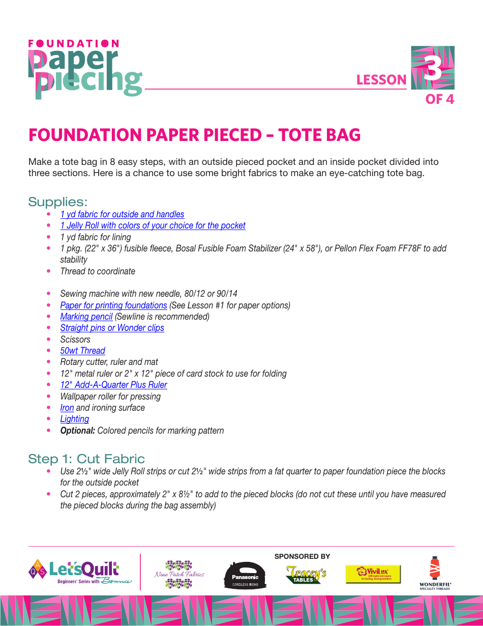 Screenshot preview of our Foundation Paper Piecing Tote Bag Sewing Pattern Templates