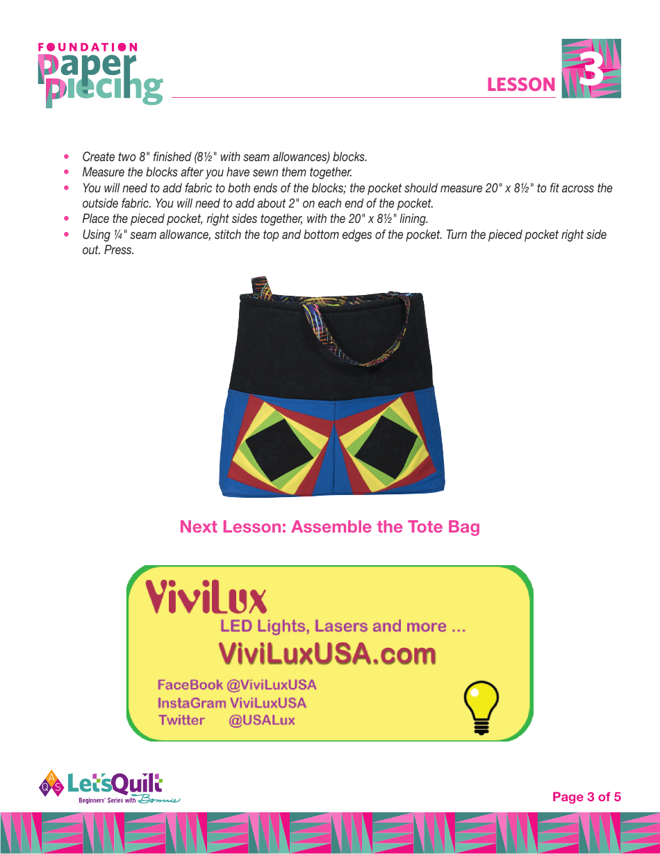 Foundation Paper Piecing Tote Bag Sewing Pattern Templates, Page 3