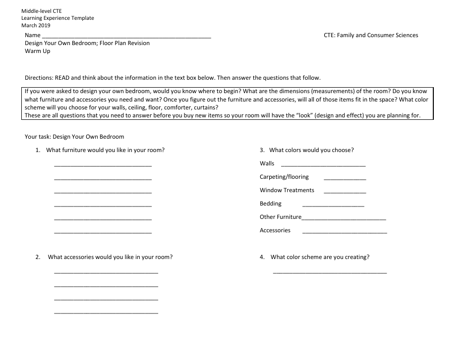 Middle-Level Cte Learning Experience Template - Design Your Own Bedroom; Floor Plan Revisions - New York, Page 10